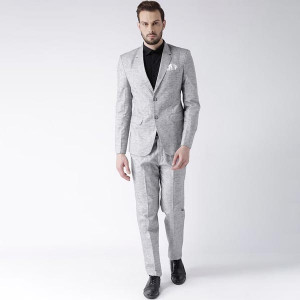 Men Grey Solid Single-Breasted Formal Suit